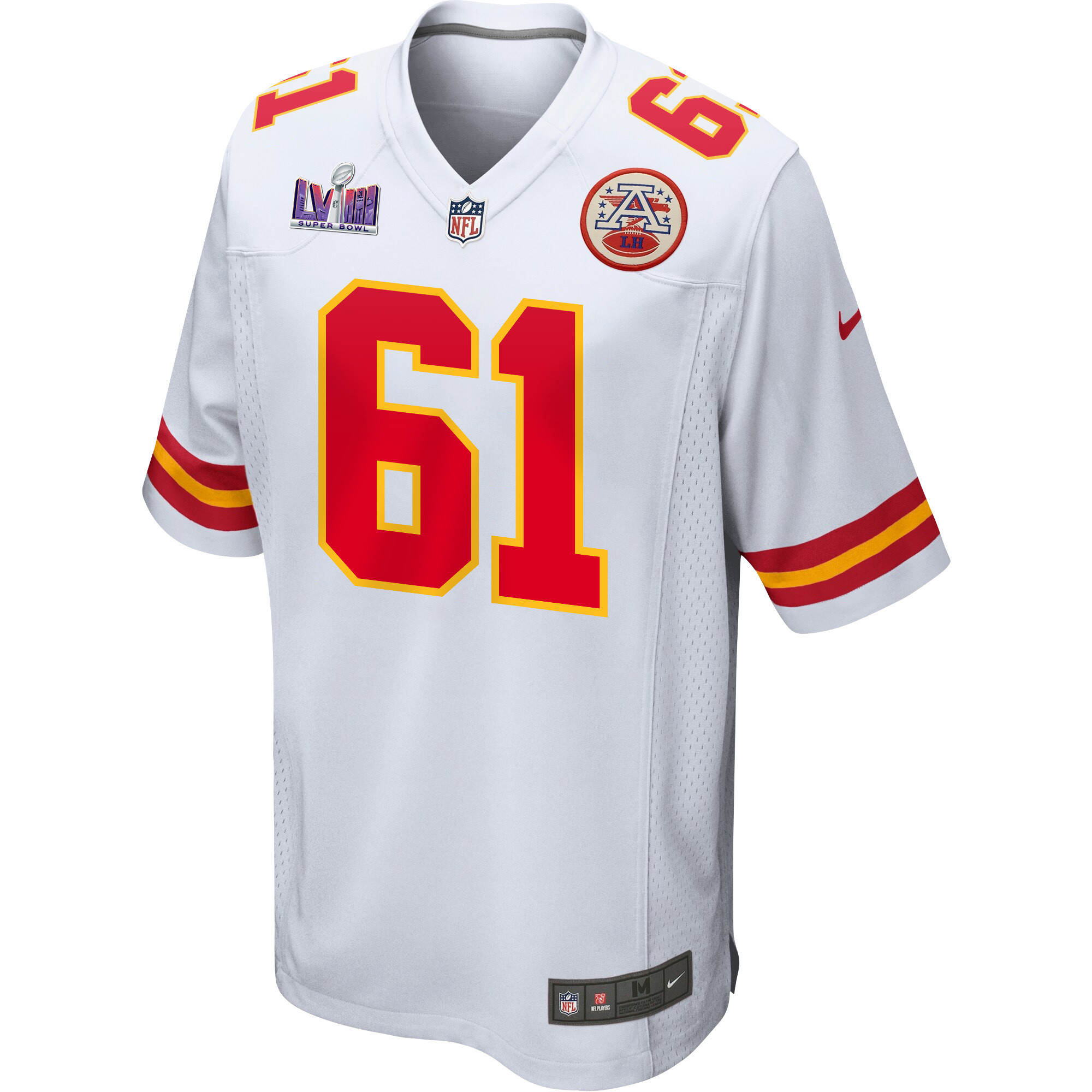 Alternative view of Austin Reiter 61 Kansas City Chiefs Super Bowl LVIII Patch Game Men Jersey - White JS5264 nicesnker