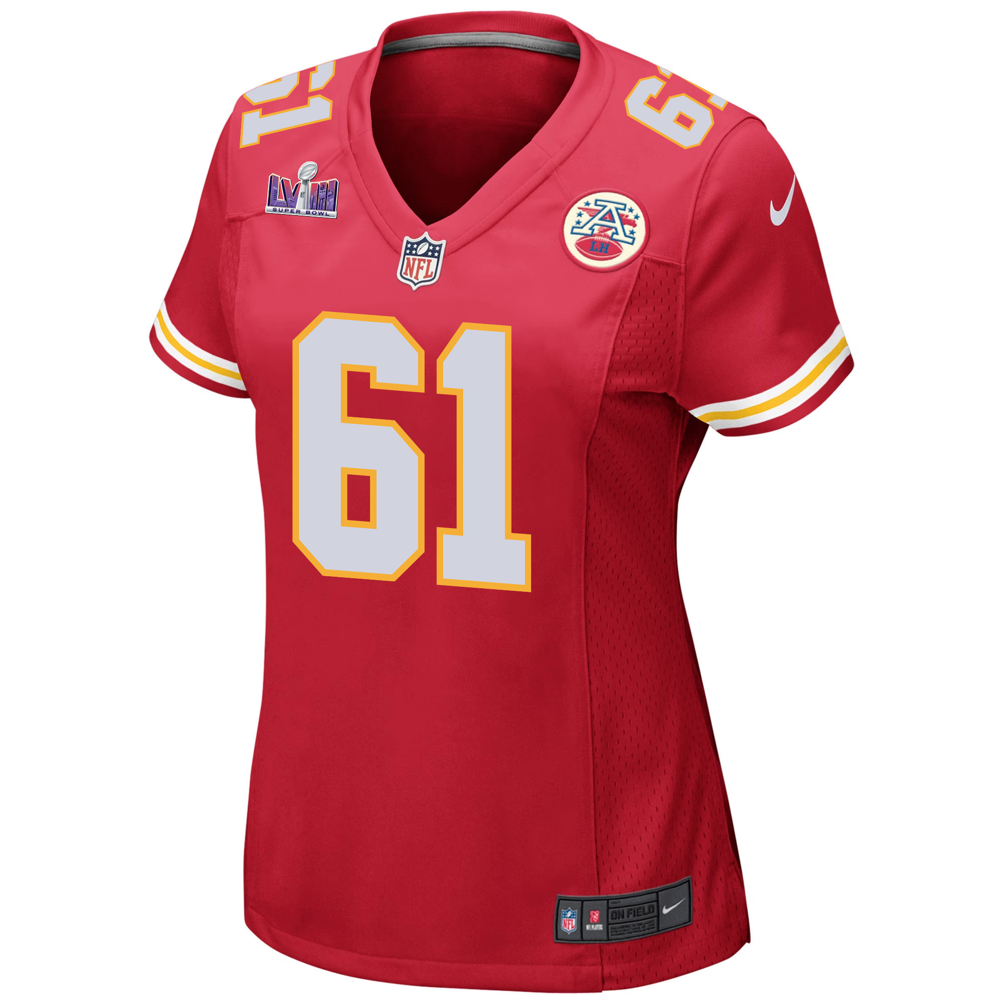 Alternative view of Austin Reiter 61 Kansas City Chiefs Super Bowl LVIII Patch Game Women Jersey - Red JS3440 nicesnker