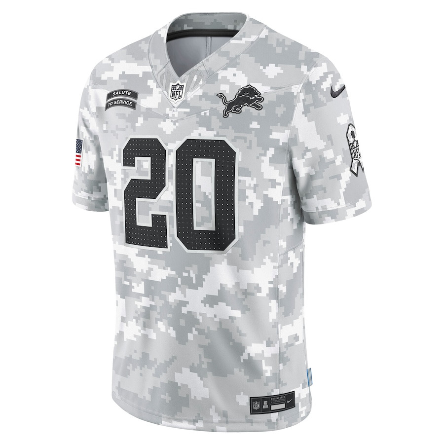 Alternative view of Barry Sanders 20 Detroit Lions 2024 Salute to Service Retired Player Limited Men Jersey - Arctic Camo JS5423 nicesnker