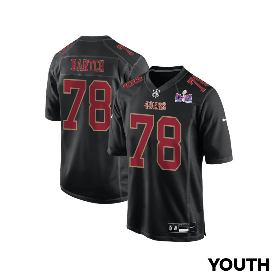 Ben Bartch 78 San Francisco 49ers Super Bowl LVIII Patch Fashion Game YOUTH Jersey - Carbon Black JS1328 nicesnker