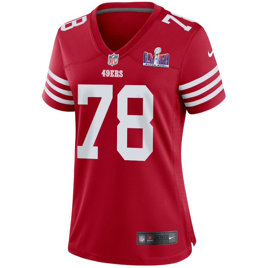 Alternative view of Ben Bartch 78 San Francisco 49ers Super Bowl LVIII Patch Game Women Jersey - Scarlet JS8196 nicesnker