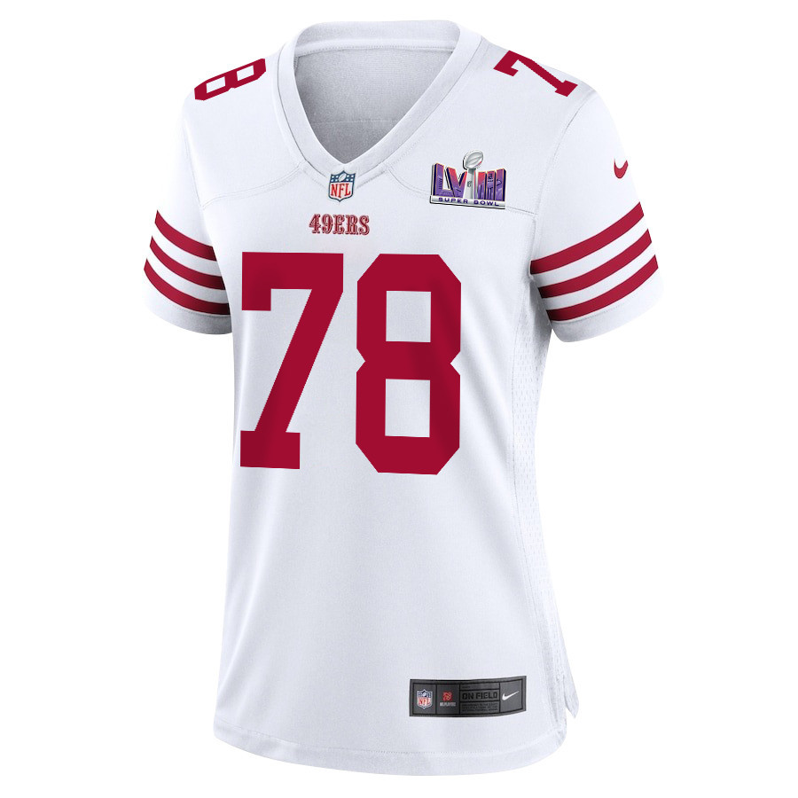 Alternative view of Ben Bartch 78 San Francisco 49ers Super Bowl LVIII Patch Game Women Jersey - White JS4551 nicesnker
