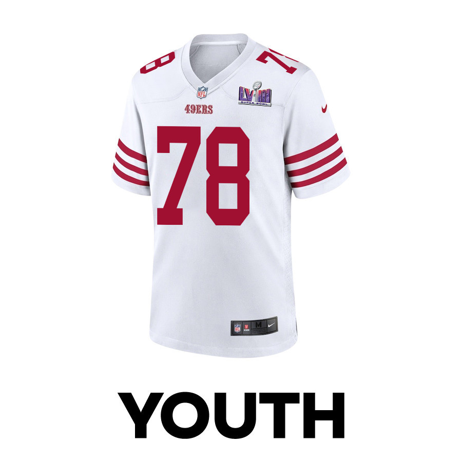 Alternative view of Ben Bartch 78 San Francisco 49ers Super Bowl LVIII Patch Game YOUTH Jersey - White JS3085 nicesnker
