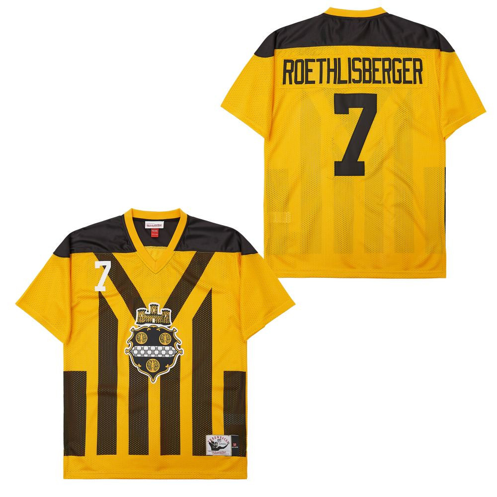 Alternative view of Ben Roethlisberger 7 Pittsburgh Steelers Retro Throwback Legacy Men Jersey - Black/Yellow JS1553 nicesnker