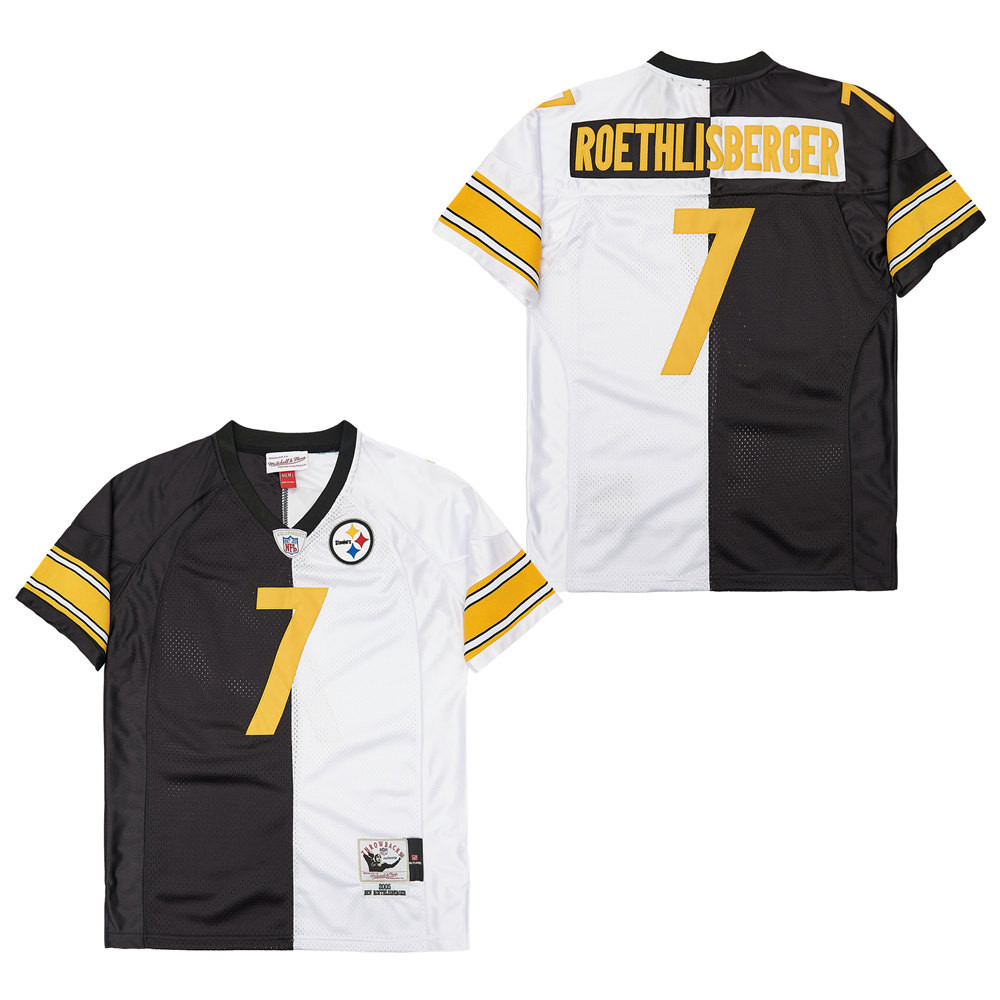 Ben Roethlisberger 7 Pittsburgh Steelers Two-Toned Retro Throwback Men Jersey - Black/White JS7244 nicesnker