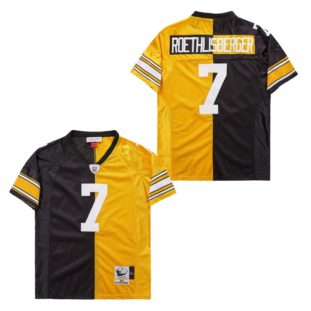 Alternative view of Ben Roethlisberger 7 Pittsburgh Steelers Two-Toned Retro Throwback Men Jersey - Black/Yellow JS1799 nicesnker