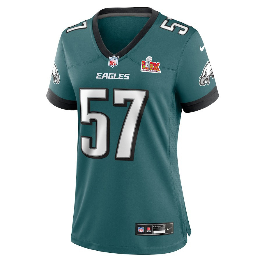 Alternative view of Ben VanSumeren #57 Philadelphia Eagles Super Bowl LIX Women's Jersey - Midnight Green JS8074 nicesnker