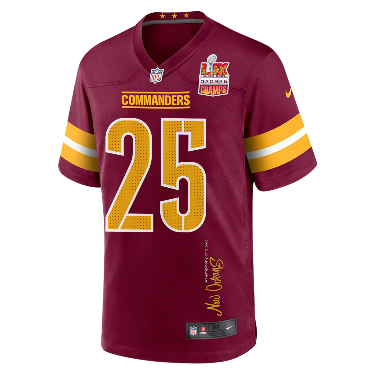 Benjamin St-Juste 25 Washington Commanders Super Bowl LIX Champions Patch 'New Orleans - A Symphony of Sport' EMBROIDERED Game Men Jersey - Burgundy JS8922 nicesnker - Image 3