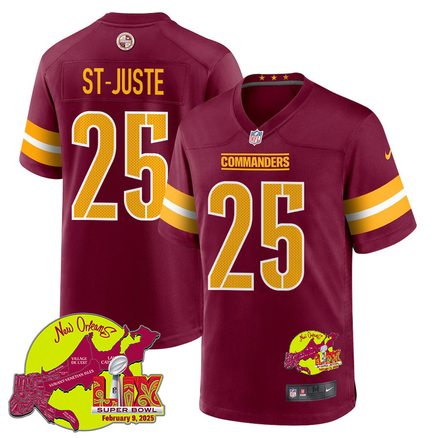 Benjamin St-Juste 25 Washington Commanders Super Bowl LIX New Orleans Patch Game Men Jersey - Burgundy JS6597 nicesnker