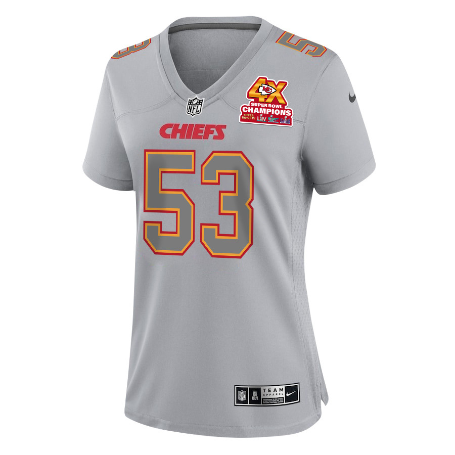 Alternative view of BJ Thompson 53 Kansas City Chiefs Super Bowl LVIII Champions 4X Atmosphere Fashion Game Women Jersey - Gray JS2980 nicesnker