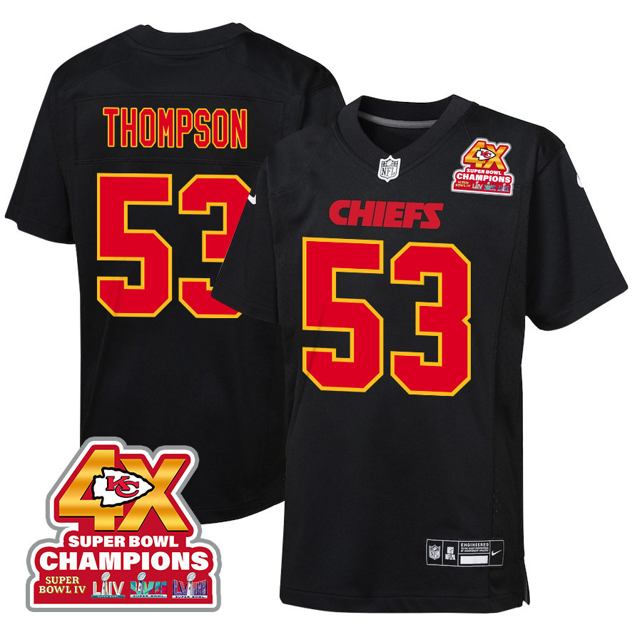 BJ Thompson 53 Kansas City Chiefs Super Bowl LVIII Champions 4X Fashion Game YOUTH Jersey - Carbon Black JS4685 nicesnker