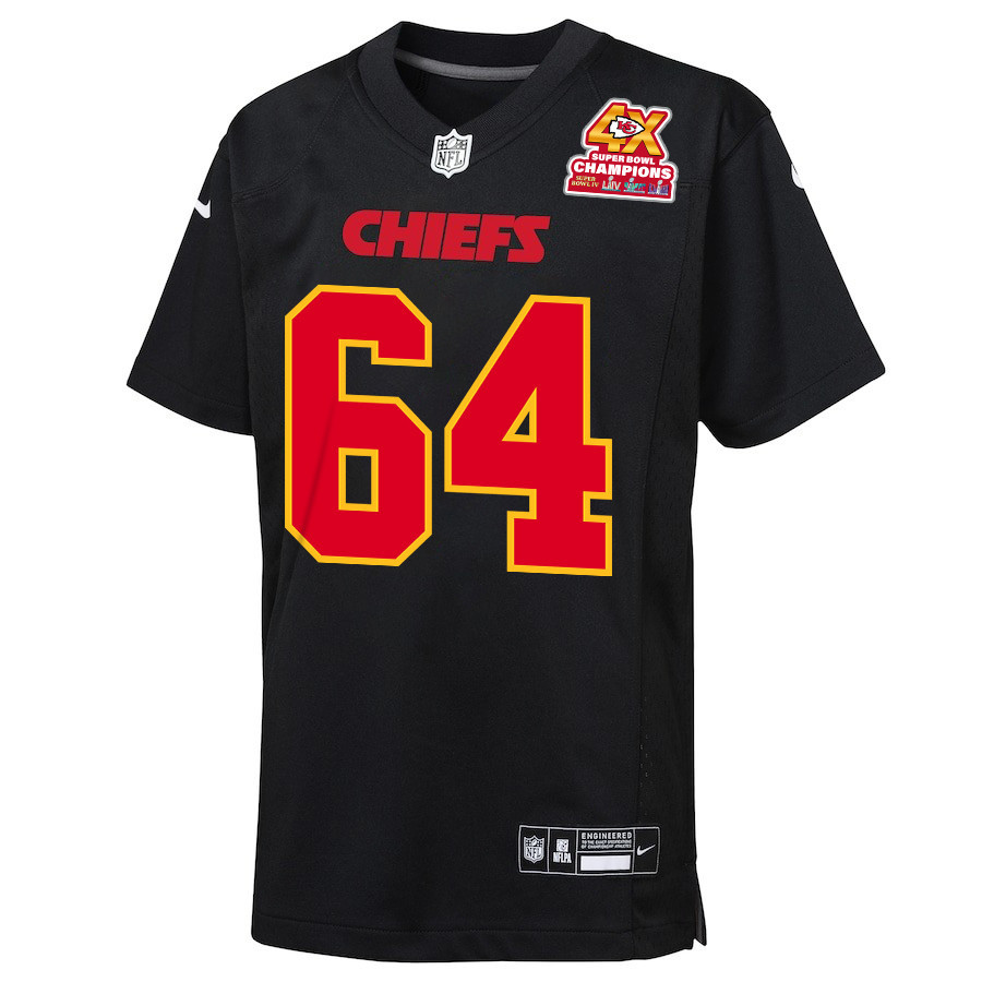 Alternative view of BJ Thompson 53 Kansas City Chiefs Super Bowl LVIII Champions 4X Fashion Game YOUTH Jersey - Carbon Black JS4685 nicesnker
