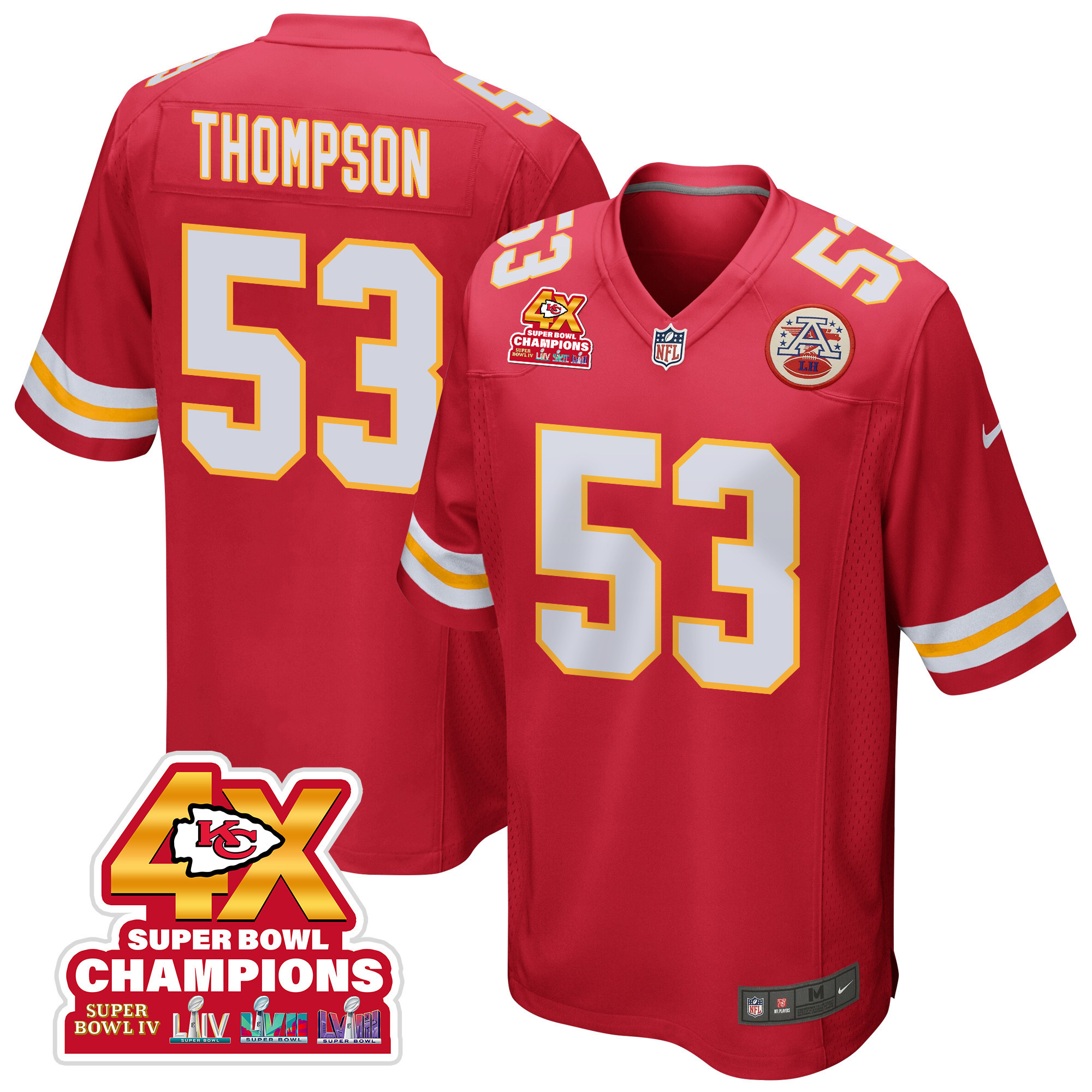 BJ Thompson 53 Kansas City Chiefs Super Bowl LVIII Champions 4X Game Men Jersey - Red JS1940 nicesnker