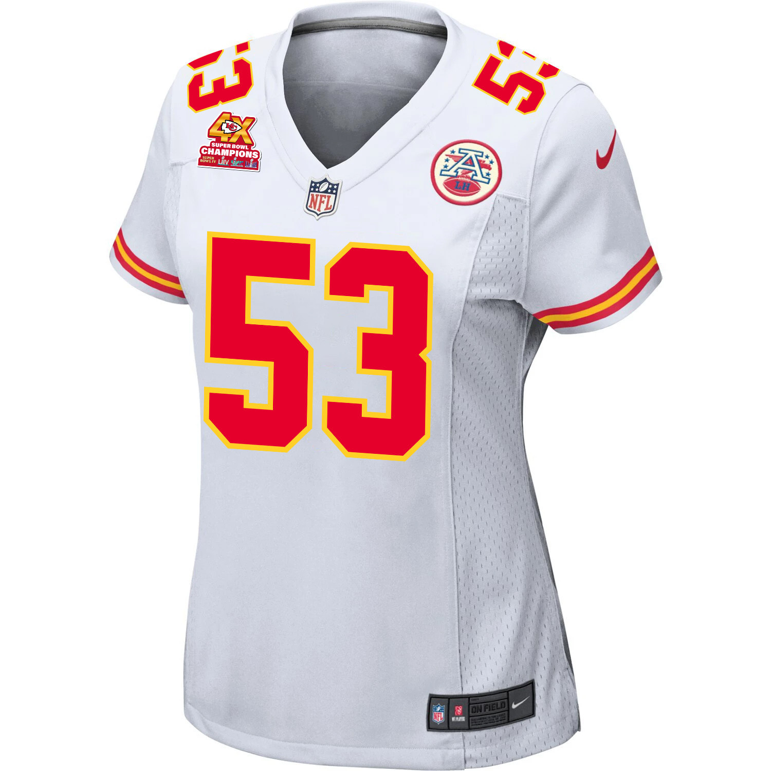 Alternative view of BJ Thompson 53 Kansas City Chiefs Super Bowl LVIII Champions 4X Game Women Jersey - White JS1117 nicesnker