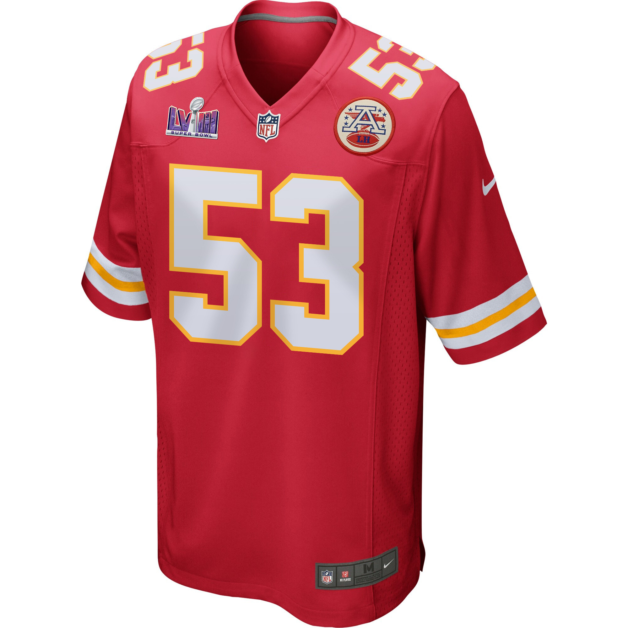 Alternative view of BJ Thompson 53 Kansas City Chiefs Super Bowl LVIII Patch Game Men Jersey - Red JS8999 nicesnker