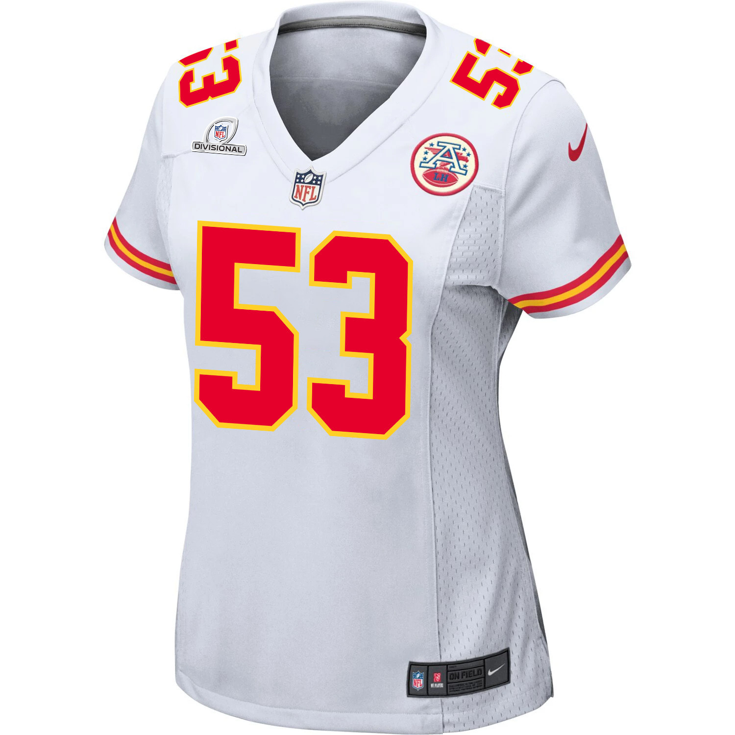 Alternative view of BJ Thompson 53 Kansas City Chiefs Super Bowl LVIII Patch Game Women Jersey - White JS3117 nicesnker