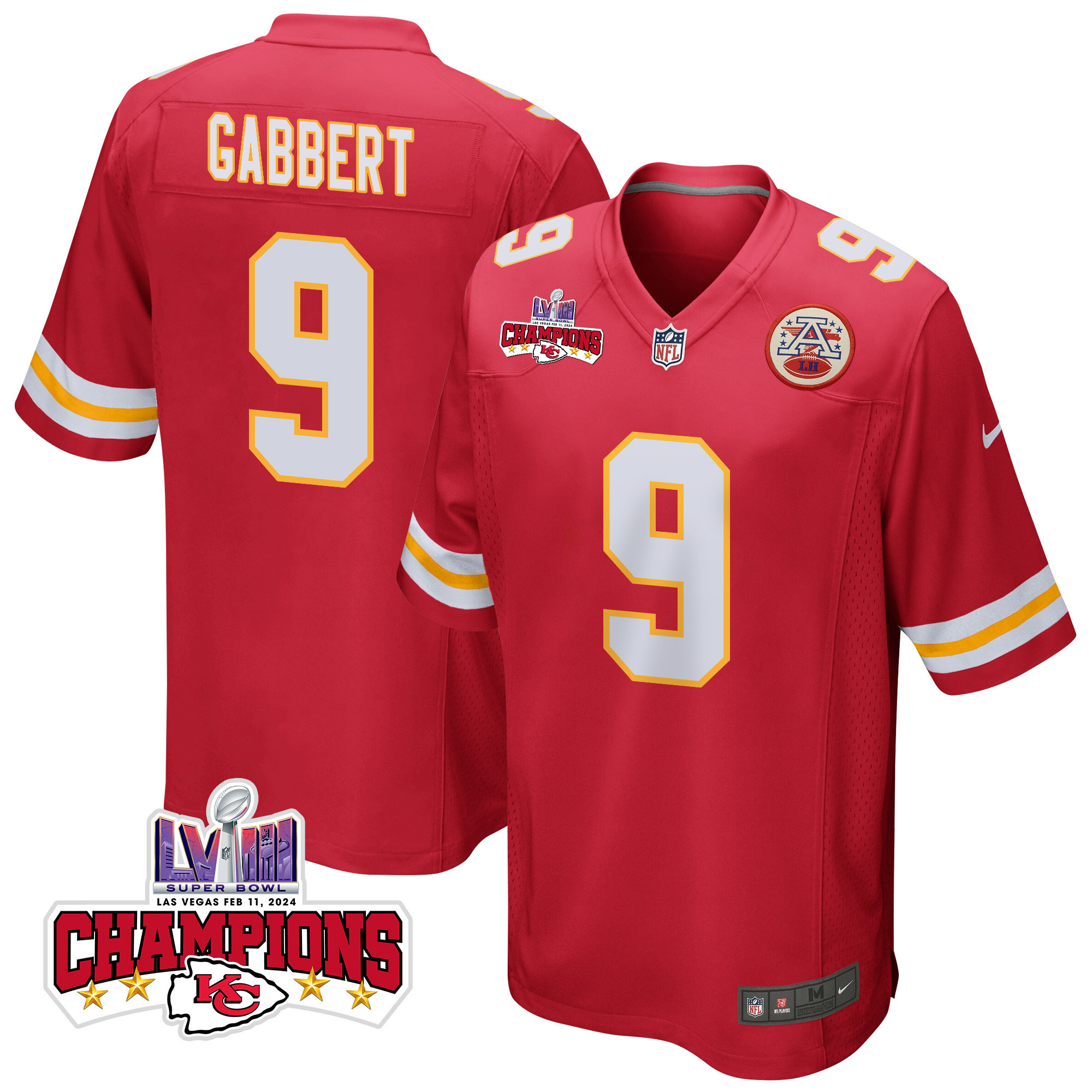 Blaine Gabbert 9 Kansas City Chiefs Super Bowl LVIII Champions 4 Stars Patch Game Men Jersey - Red JS8714 nicesnker