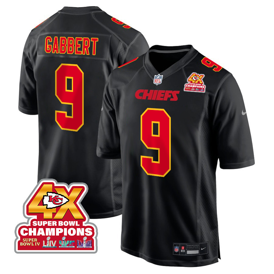 Blaine Gabbert 9 Kansas City Chiefs Super Bowl LVIII Champions 4X Fashion Game Men Jersey - Carbon Black JS8874 nicesnker