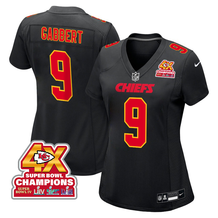 Blaine Gabbert 9 Kansas City Chiefs Super Bowl LVIII Champions 4X Fashion Game Women Jersey - Carbon Black JS9662 nicesnker