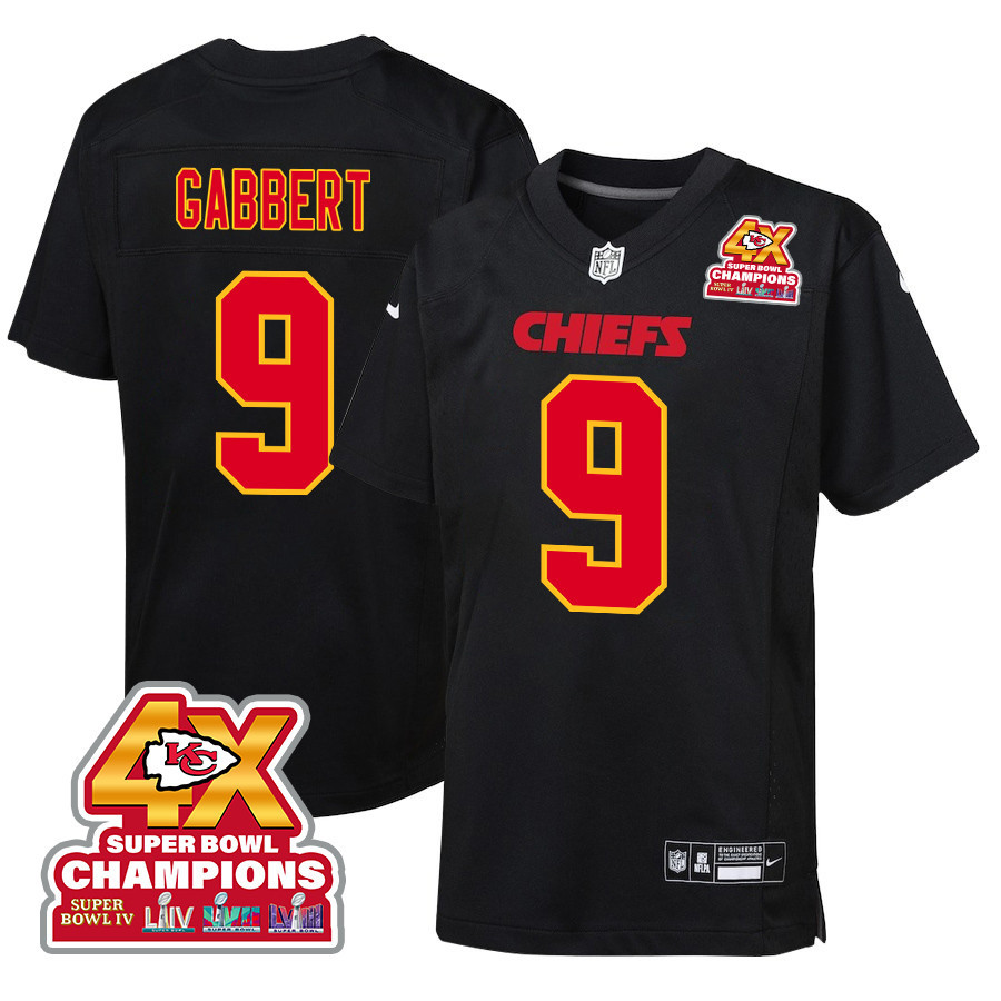 Blaine Gabbert 9 Kansas City Chiefs Super Bowl LVIII Champions 4X Fashion Game YOUTH Jersey - Carbon Black JS8316 nicesnker