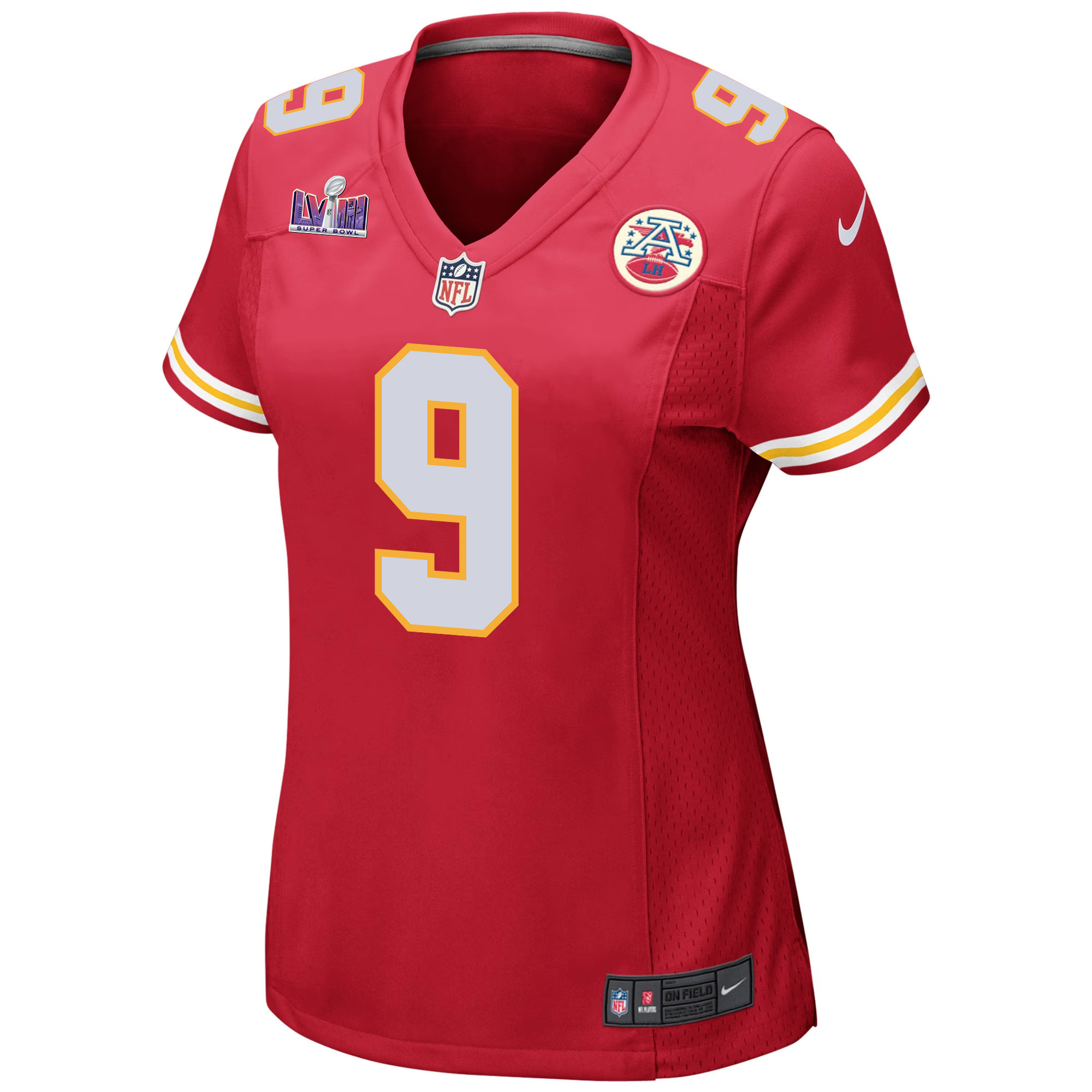 Alternative view of Blaine Gabbert 9 Kansas City Chiefs Super Bowl LVIII Patch Game Women Jersey - Red JS5855 nicesnker