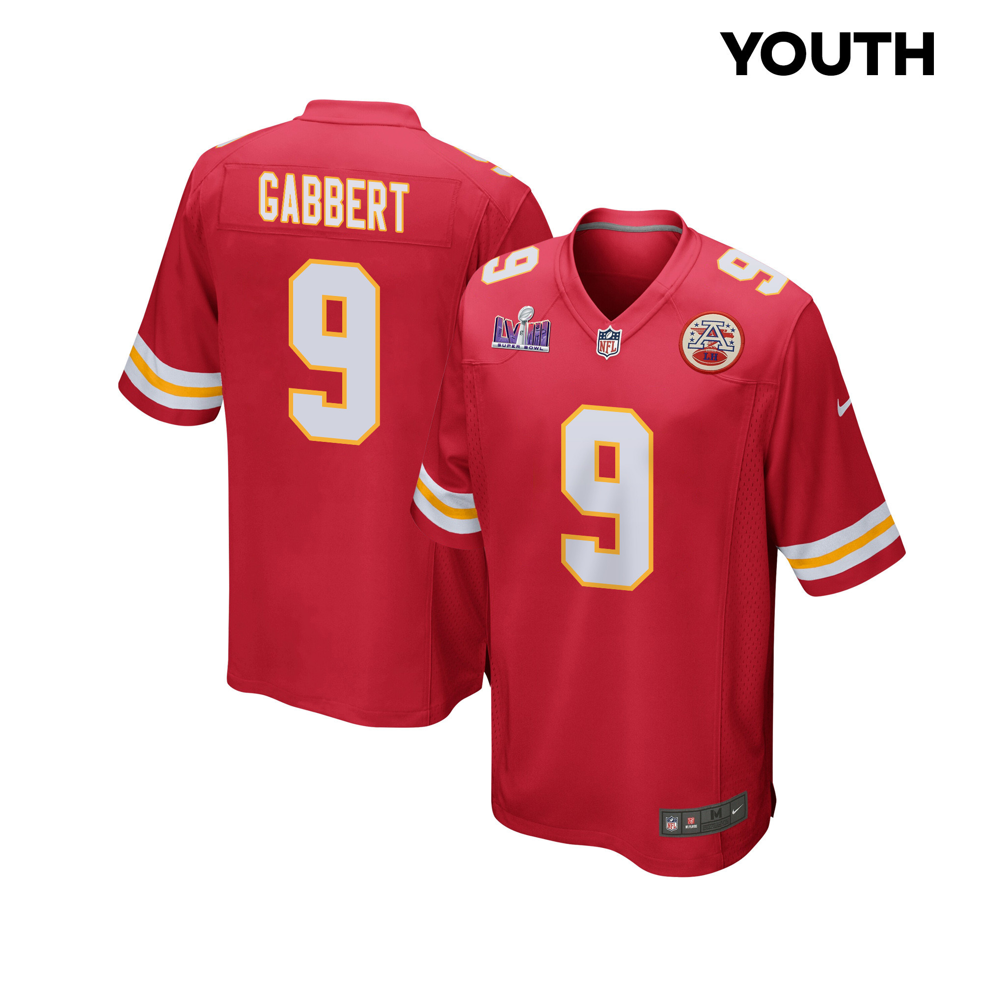 Blaine Gabbert 9 Kansas City Chiefs Super Bowl LVIII Patch Game YOUTH Jersey - Red JS6982 nicesnker