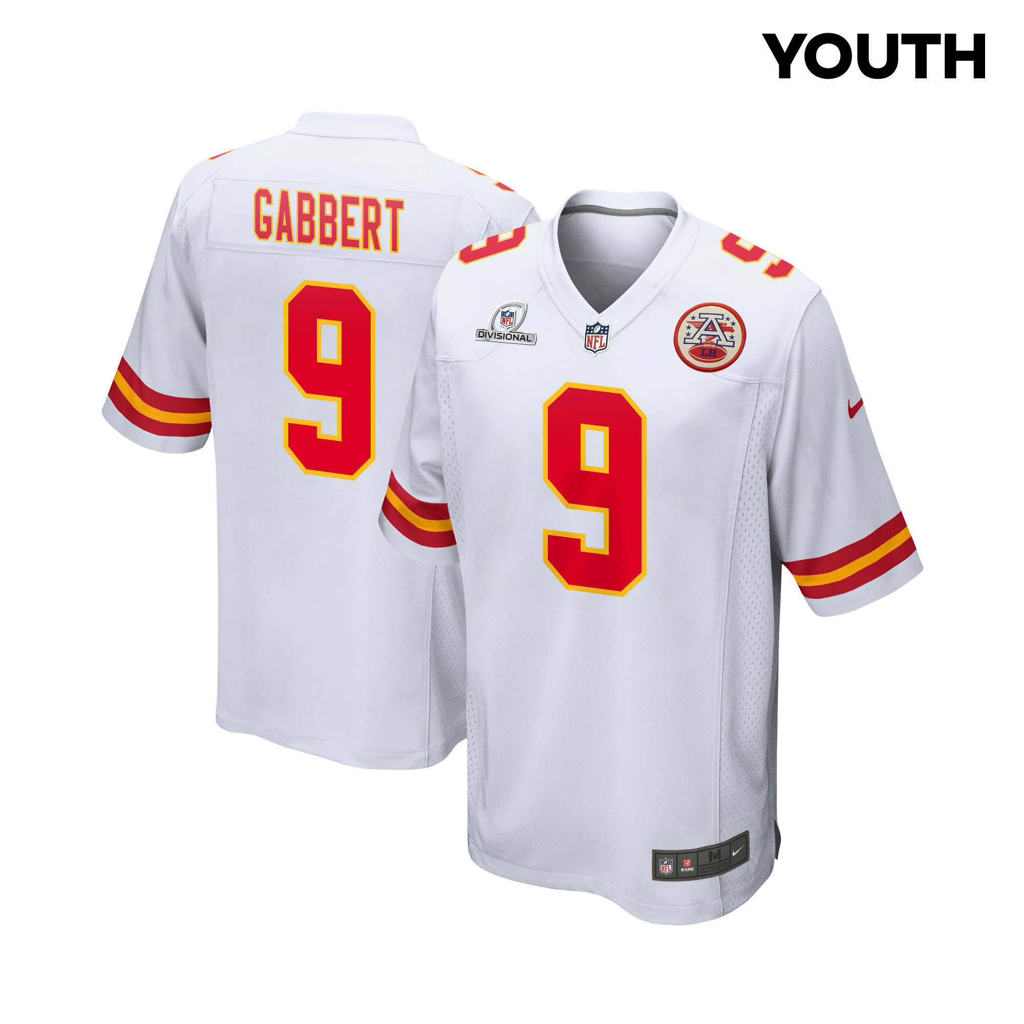 Blaine Gabbert 9 Kansas City Chiefs Super Bowl LVIII Patch Game YOUTH Jersey - White JS8119 nicesnker
