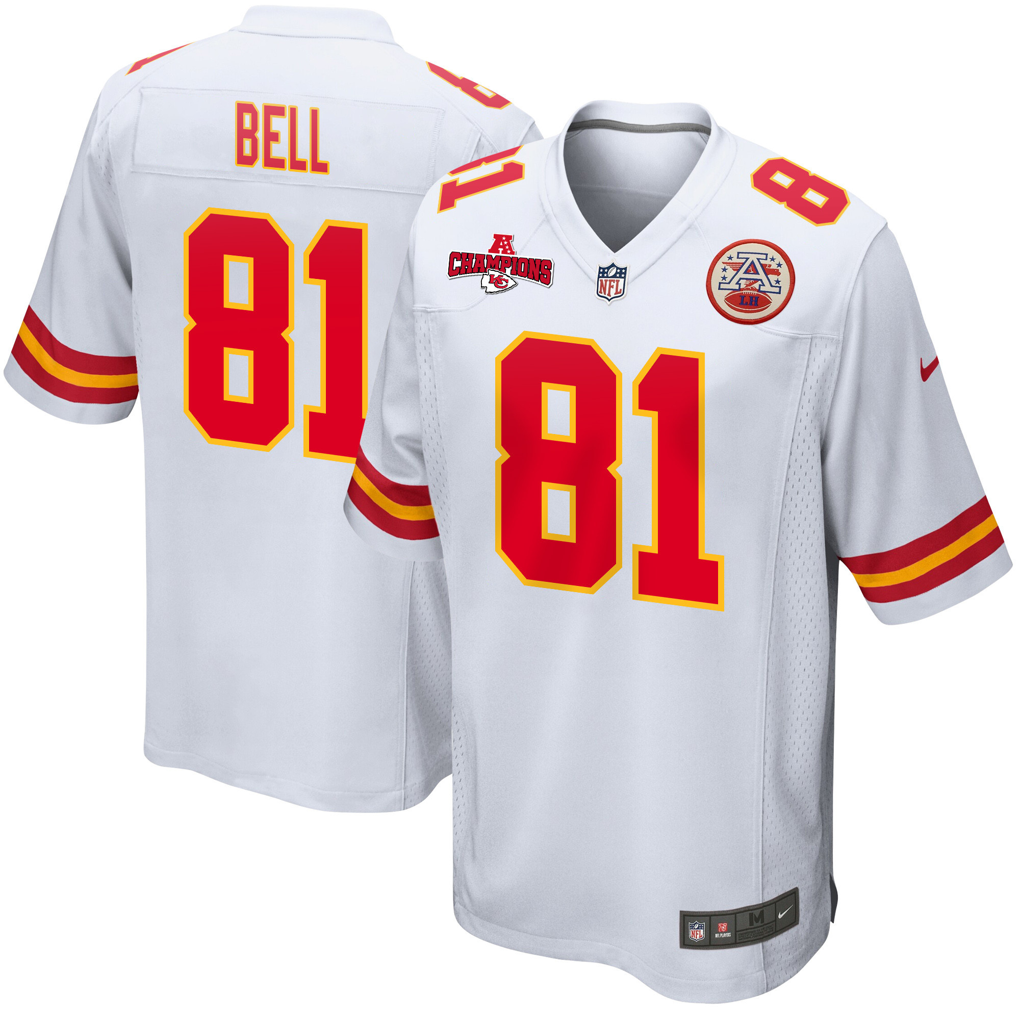 Blake Bell 81 Kansas City Chiefs AFC Champions Patch Game Men Jersey - White JS3232 nicesnker