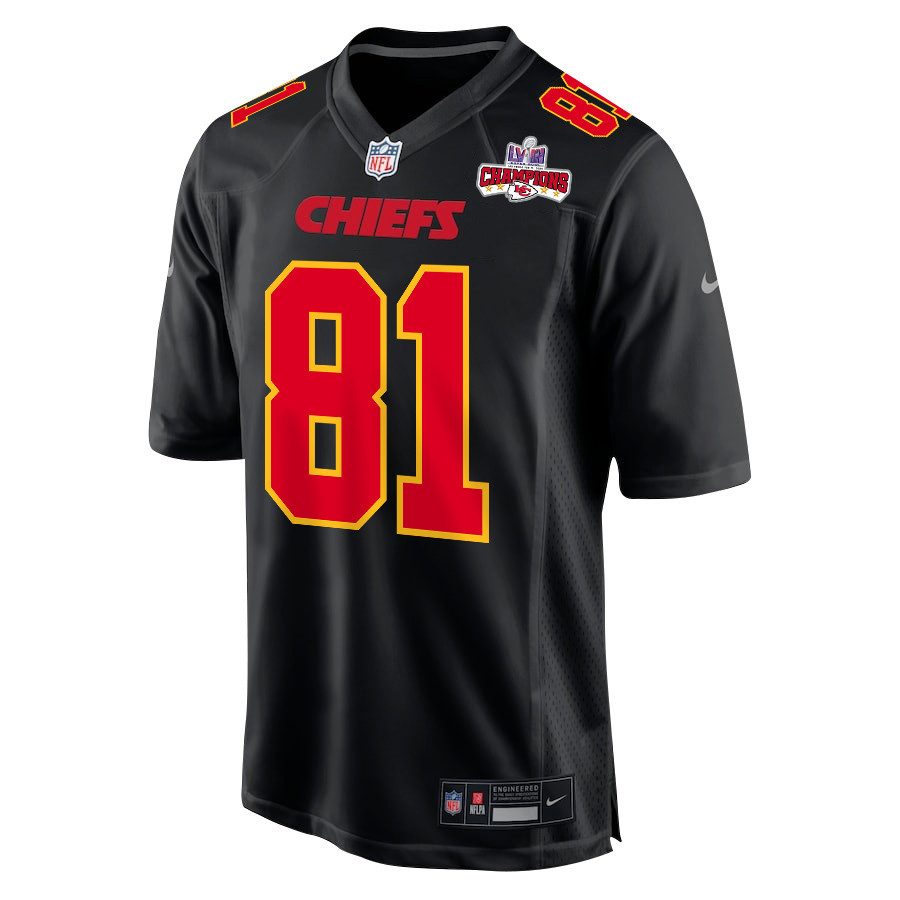 Alternative view of Blake Bell 81 Kansas City Chiefs Super Bowl LVIII Champions 4 Stars Patch Fashion Game Men Jersey - Carbon Black JS6859 nicesnker