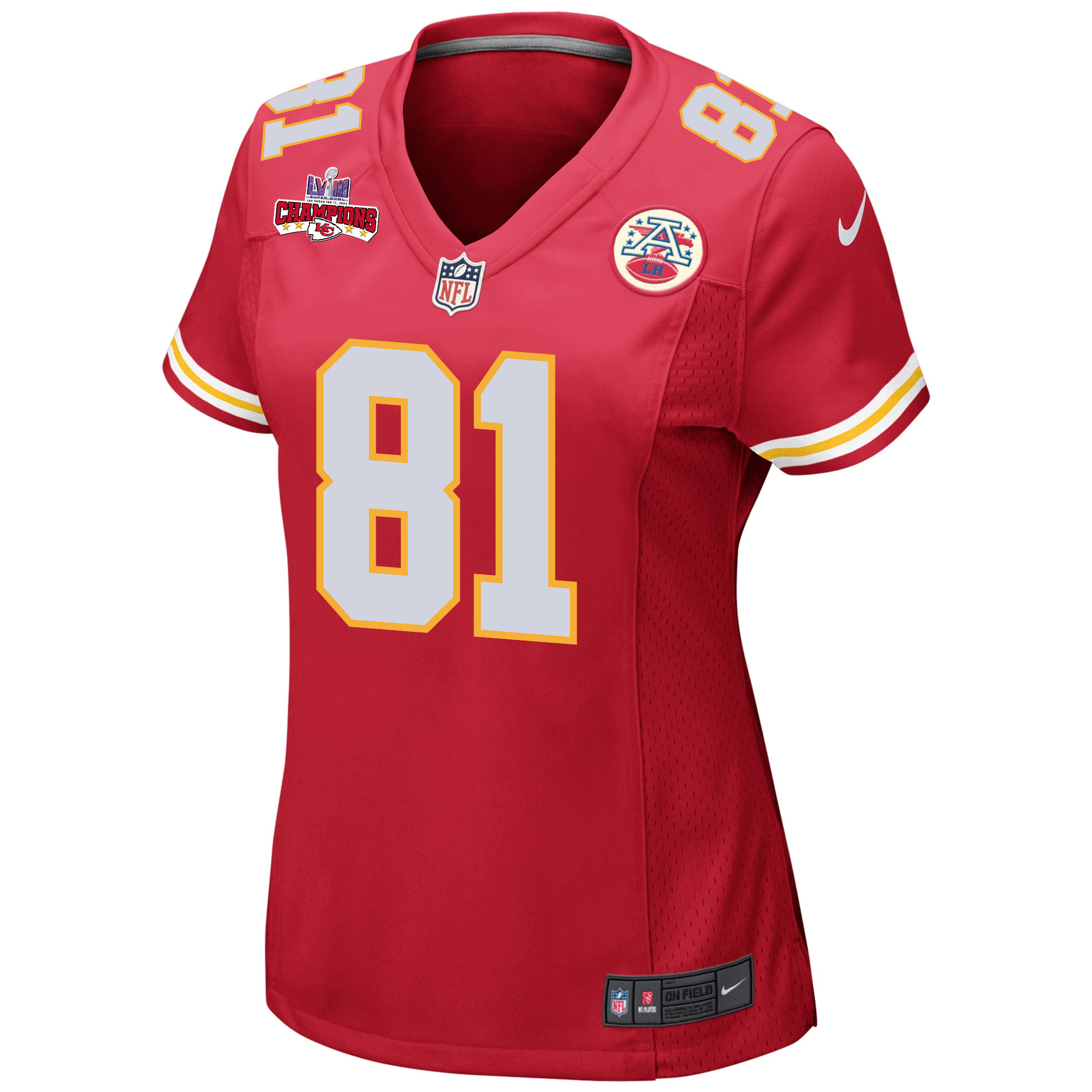 Alternative view of Blake Bell 81 Kansas City Chiefs Super Bowl LVIII Champions 4 Stars Patch Game Women Jersey - Red JS5902 nicesnker