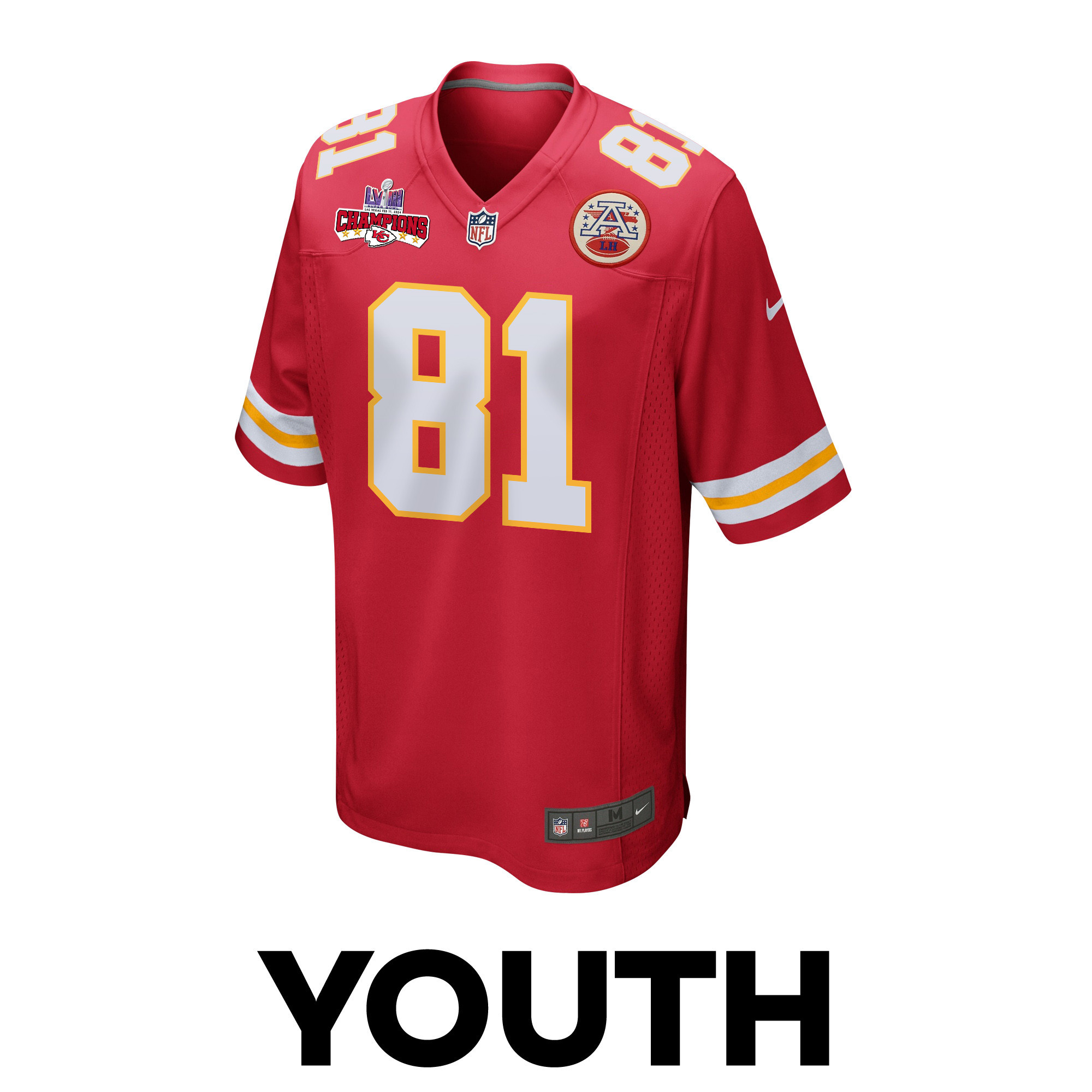Alternative view of Blake Bell 81 Kansas City Chiefs Super Bowl LVIII Champions 4 Stars Patch Game YOUTH Jersey - Red JS4526 nicesnker