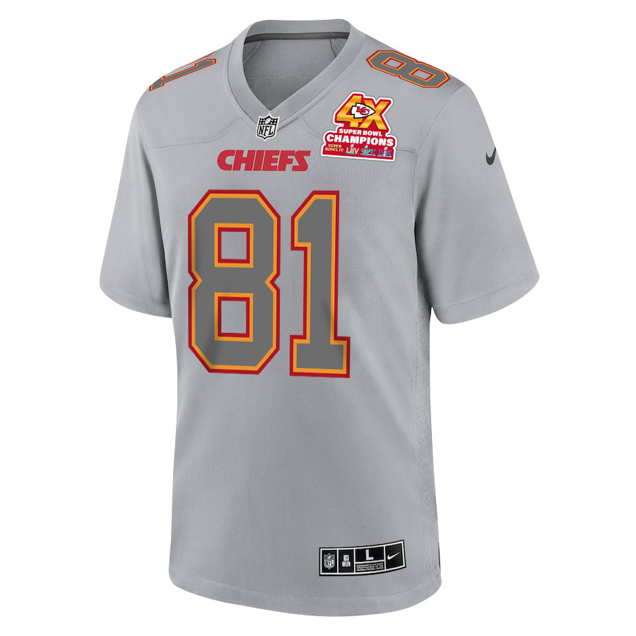 Alternative view of Blake Bell 81 Kansas City Chiefs Super Bowl LVIII Champions 4X Atmosphere Fashion Game Men Jersey - Gray JS1467 nicesnker