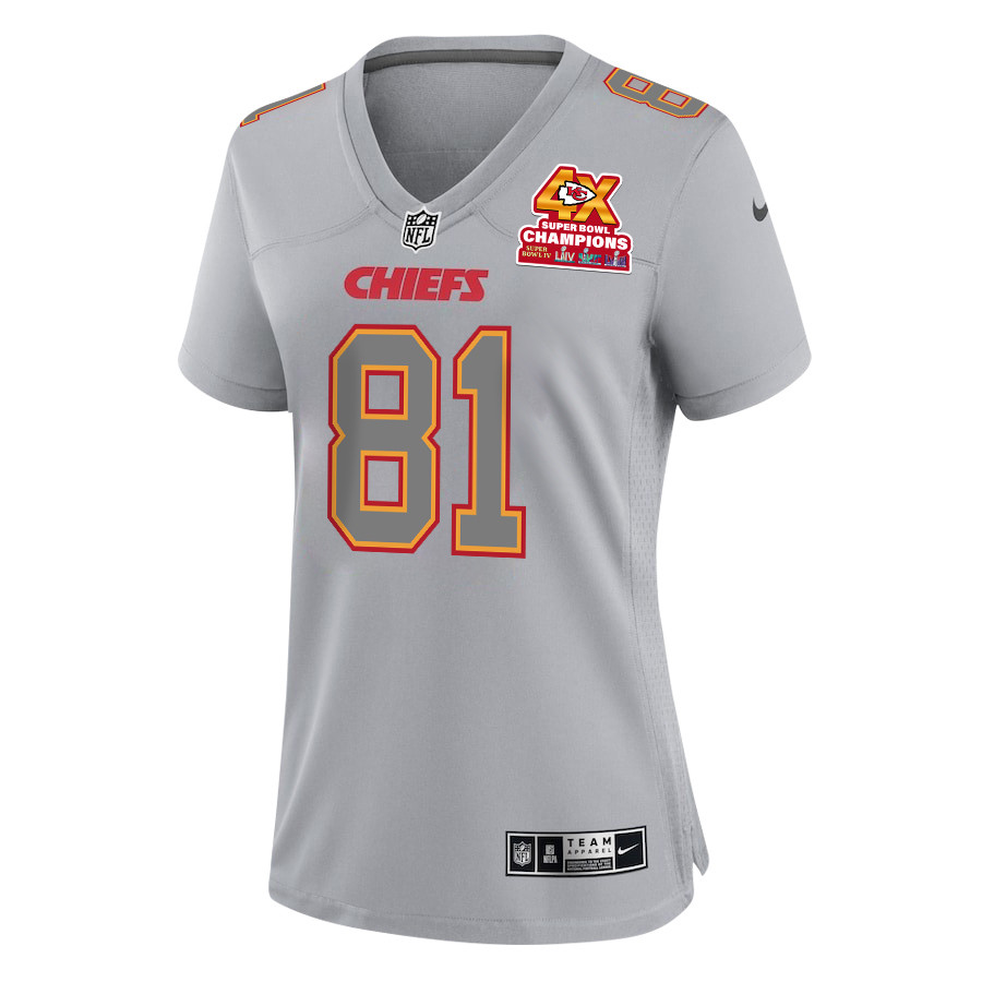 Alternative view of Blake Bell 81 Kansas City Chiefs Super Bowl LVIII Champions 4X Atmosphere Fashion Game Women Jersey - Gray JS7112 nicesnker