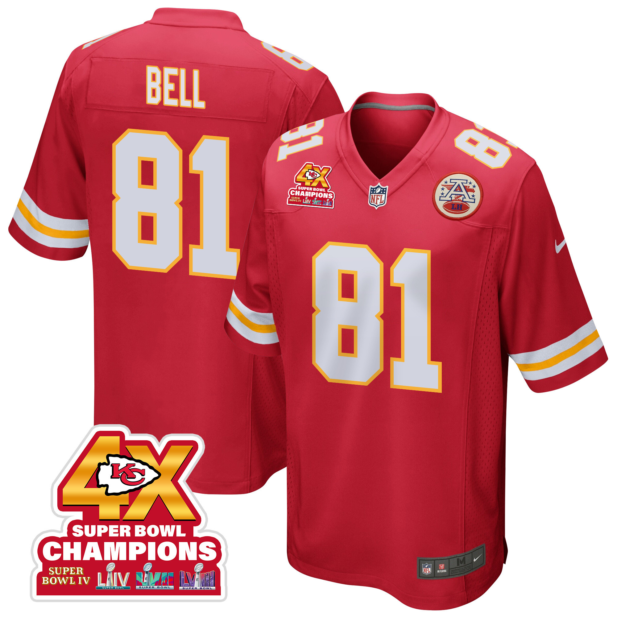 Blake Bell 81 Kansas City Chiefs Super Bowl LVIII Champions 4X Game Men Jersey - Red JS6032 nicesnker