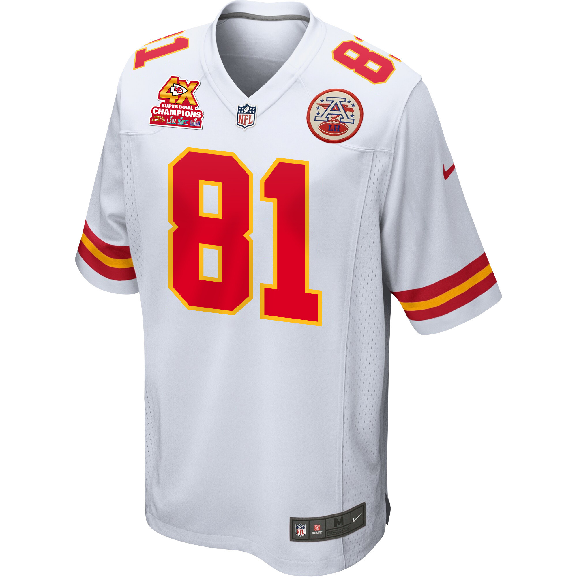 Alternative view of Blake Bell 81 Kansas City Chiefs Super Bowl LVIII Champions 4X Game Men Jersey - White JS6967 nicesnker