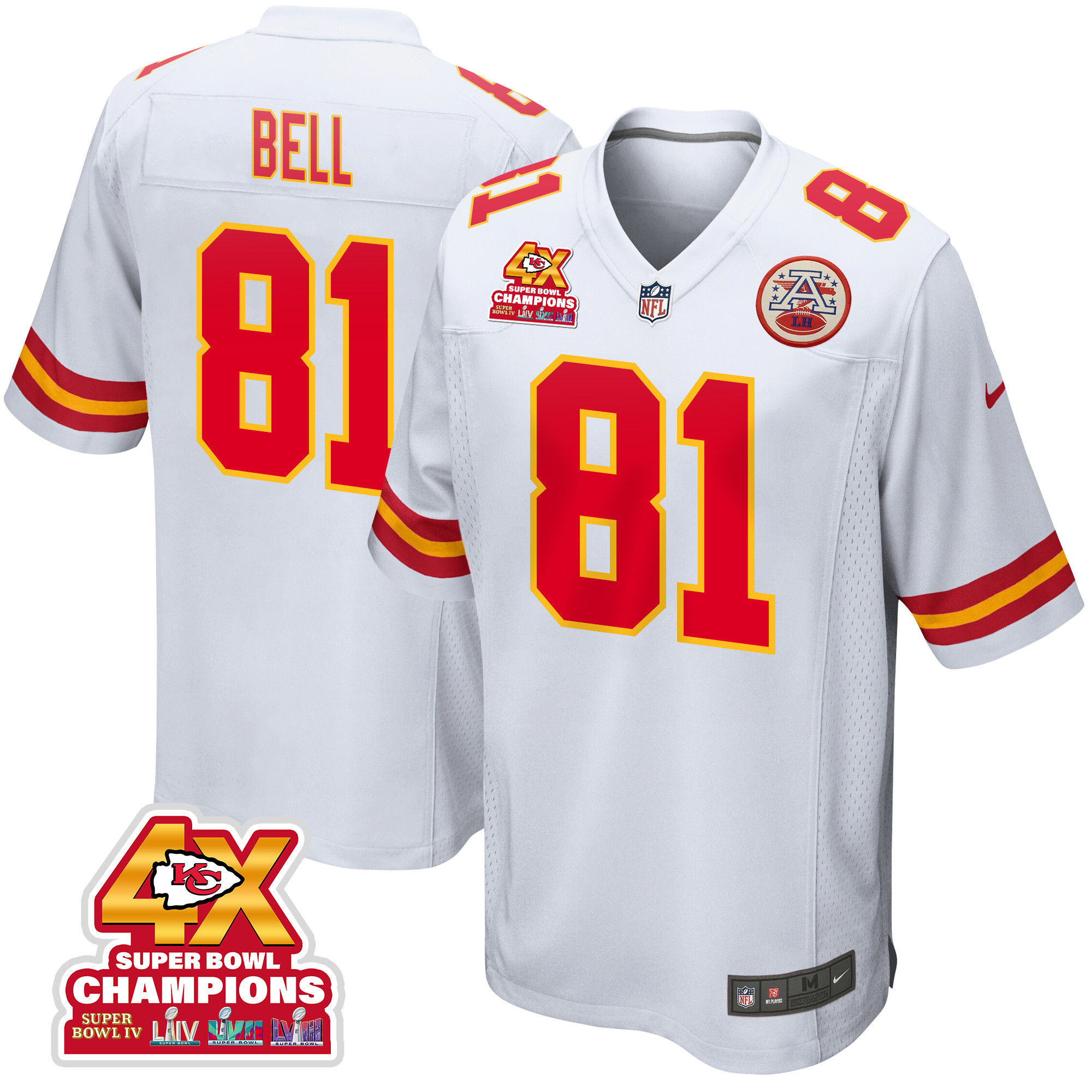 Blake Bell 81 Kansas City Chiefs Super Bowl LVIII Champions 4X Game Men Jersey - White JS6967 nicesnker