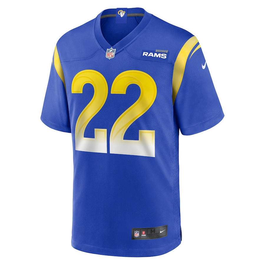 Alternative view of Blake Corum 22 Los Angeles Rams 2024 NFL Draft Game Jersey - Royal JS4376 nicesnker
