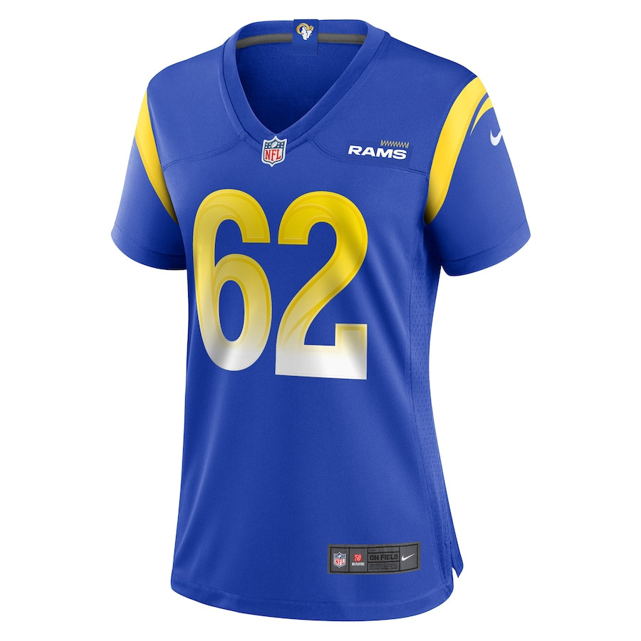 Alternative view of Blake Larson 62 Los Angeles Rams Women's Game Jersey - Royal JS1844 nicesnker