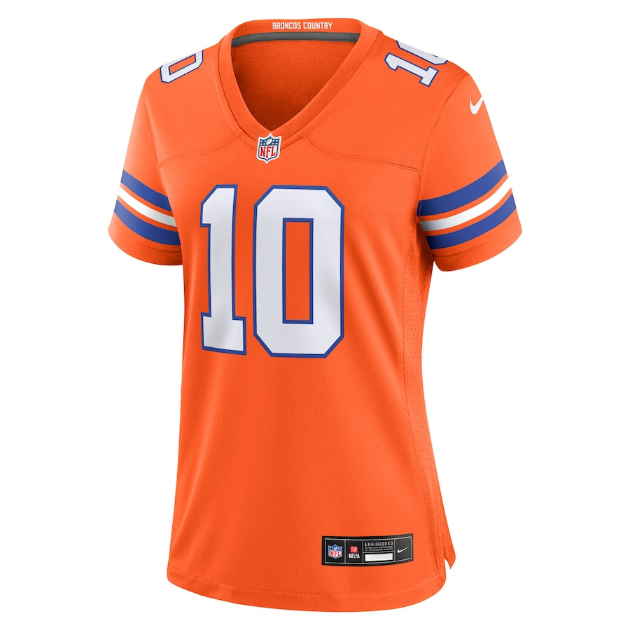 Alternative view of Bo Nix 10 Denver Broncos Women's Mile High Collection 1977 Throwback Player Game Jersey - Orange JS6534 nicesnker