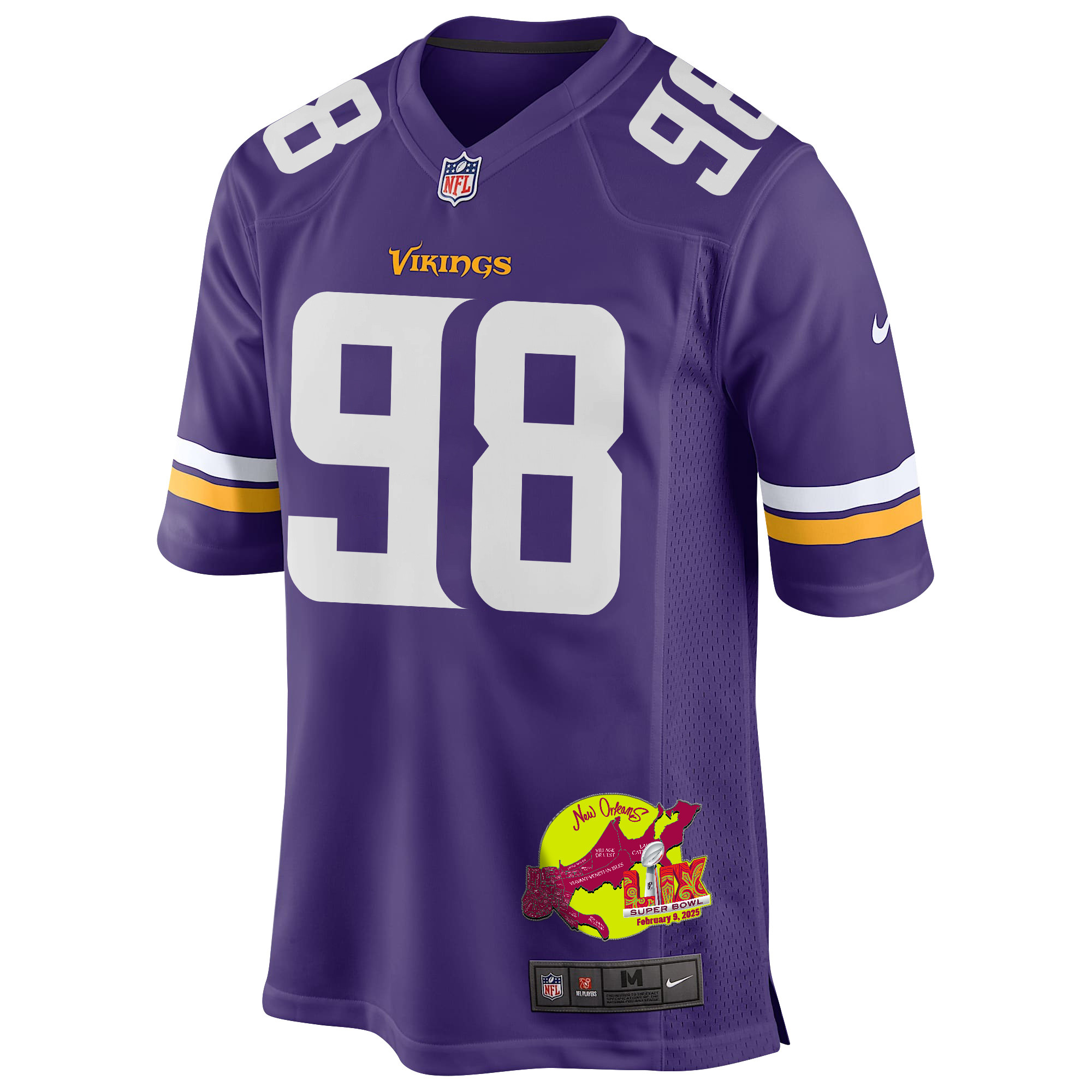 Bo Richter 98 Minnesota Vikings Super Bowl LIX New Orleans Patch Game Men Jersey - Purple JS6631 nicesnker - Image 3