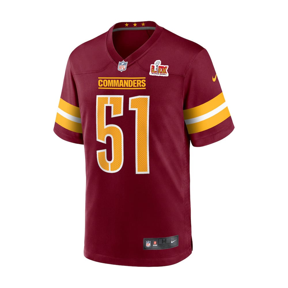 Alternative view of Bobby Hart #51 Washington Commanders Super Bowl LIX Youth Jersey - Burgundy JS5119 nicesnker