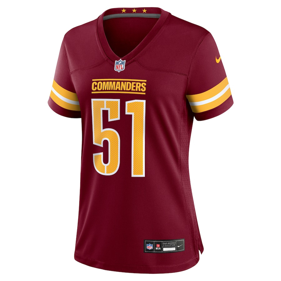 Alternative view of Bobby Hart 51 Washington Commanders Women's Game Jersey - Burgundy JS1668 nicesnker