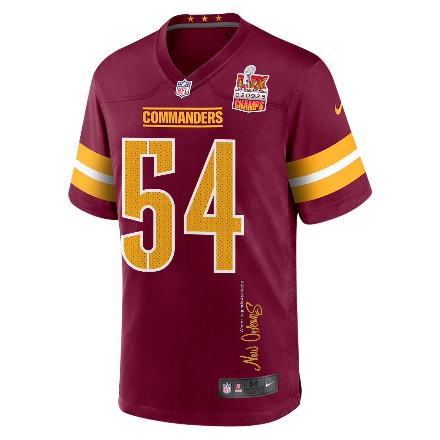 Bobby Wagner 54 Washington Commanders Super Bowl LIX Champions Patch 'New Orleans - Where Legends Are Made' EMBROIDERED Game Men Jersey - Burgundy JS4918 nicesnker - Image 3