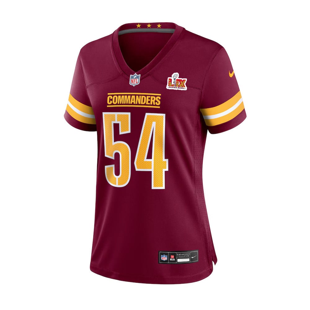 Alternative view of Bobby Wagner #54 Washington Commanders Super Bowl LIX Women's Jersey - Burgundy JS3939 nicesnker