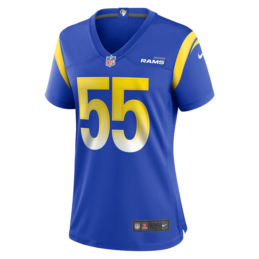 Alternative view of Braden Fiske 55 Los Angeles Rams Women's Game Jersey - Royal JS6142 nicesnker