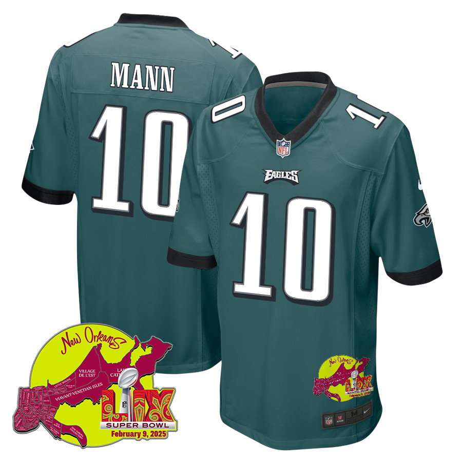 Braden Mann 10 Philadelphia Eagles Super Bowl LIX New Orleans Patch Game Men Jersey - Midnight Green JS7730 nicesnker