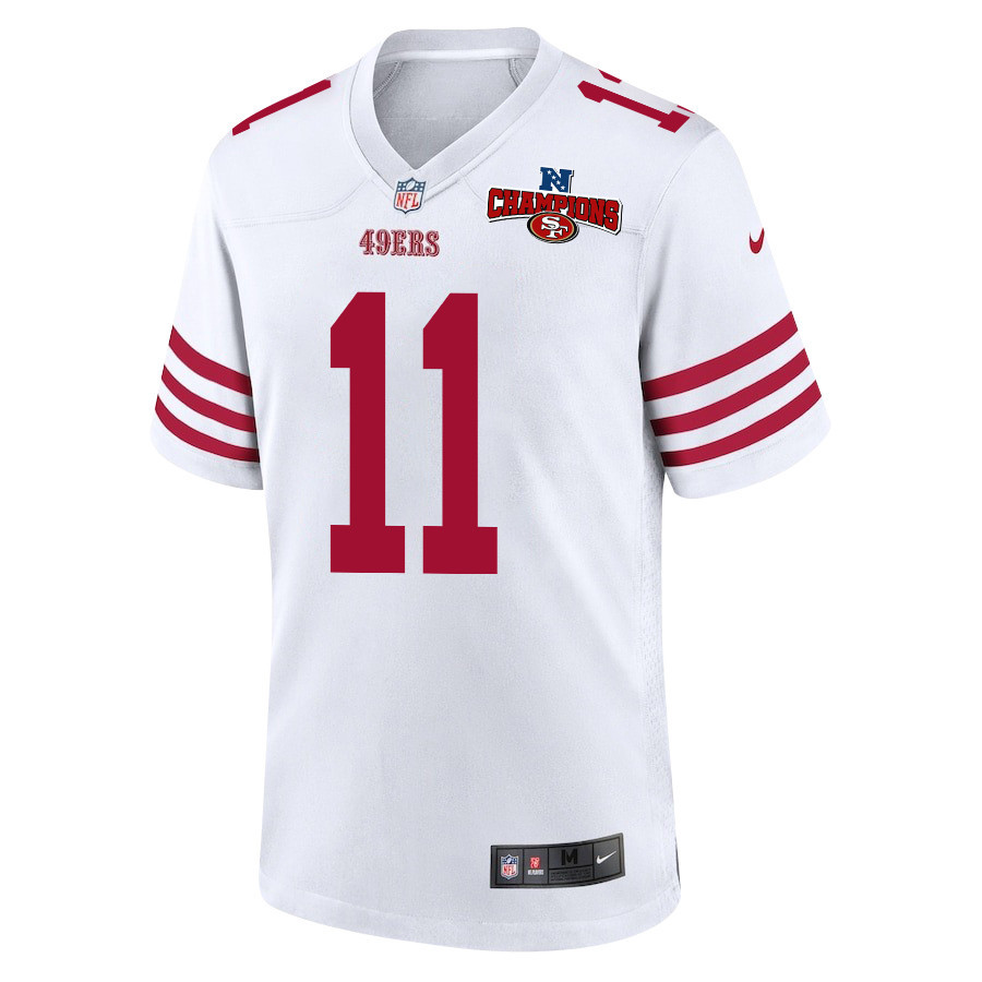 Alternative view of Brandon Aiyuk 11 San Francisco 49ers NFC Champions Patch Game Men Jersey - White JS6701 nicesnker