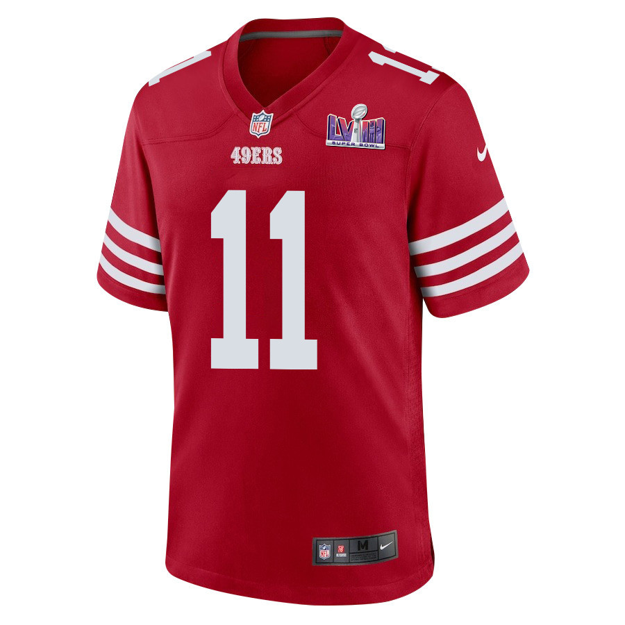 Alternative view of Brandon Aiyuk 11 San Francisco 49ers Super Bowl LVIII Patch Game Men Jersey - Scarlet JS7552 nicesnker