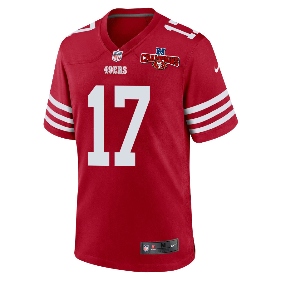 Alternative view of Brandon Allen 17 San Francisco 49ers NFC Champions Patch Game Men Jersey - Scarlet JS3689 nicesnker