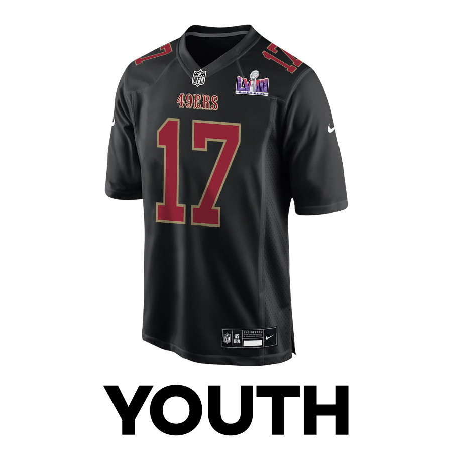 Alternative view of Brandon Allen 17 San Francisco 49ers Super Bowl LVIII Patch Fashion Game YOUTH Jersey - Carbon Black JS4327 nicesnker